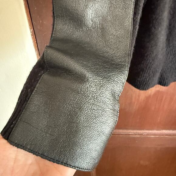 J.CREW | Black Wool Blend V Neck Sweater with Leather Elbow Patches | Small - Picture 6 of 6